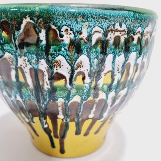 Vintage Bohemian Ceramic Planter in Green and Lemon Yellow, 1950s For Sale - Image 10 of 11