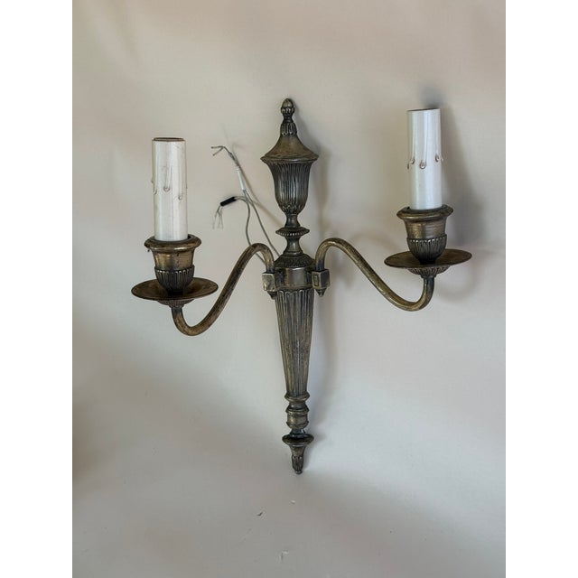 Silver 1920s Neoclassical Silverplate Electric Sconces - Rewired - Set of 2 For Sale - Image 8 of 8