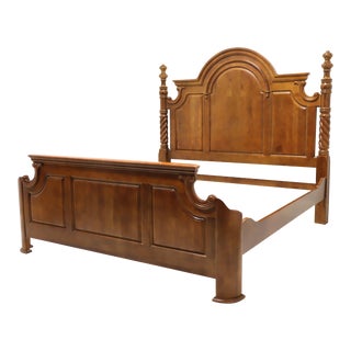 Late 20th Century Vintage Maple King Panel Bed With Barley Twist Posts For Sale