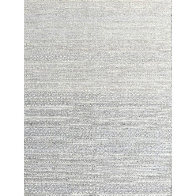 6x9 Ivory Hand-Knotted Wool Textured Bands Geometric Modern Carpet Rug For Sale - Image 10 of 11
