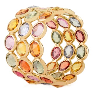 14k Gold Triple Layer Rainbow Multi Sapphire Eternity Ring Size 5.5 For Sale