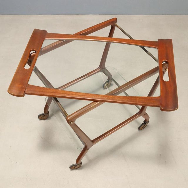 Wood Beech and Glass Serving Cart, 1960s For Sale - Image 7 of 9