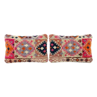 Turkish Oushak Lumbar Rug Pillow Cover 16'' X 24'' - Set of Two For Sale