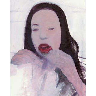 xlcatnip by Steve Kim | Colored Pencil on Paper Portrait of a woman with dark hair and red lips For Sale