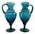 Mid-Century Blue Empoli Glass Ewers - a Pair For Sale
