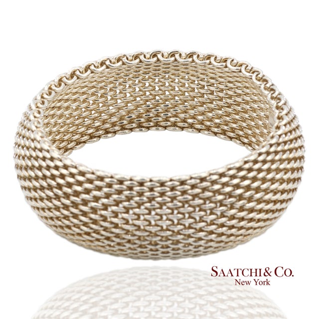 Tiffany and Co. Tiffany & Co. Sterling Silver Somerset Mesh Wide Bangle Bracelet For Sale - Image 4 of 11