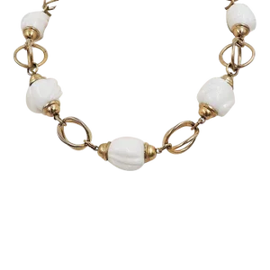 Vintage 1950s Signed Napier Modernist Goldtone & White Glass Necklace