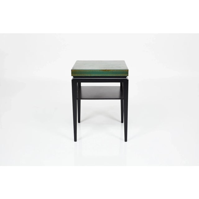 Mid-Century Modern Tommi Parzinger Green Leather Occasional Table, Model No. 3303, Ca. 1955 Ebonized Wood, Embossed Leather. For Sale - Image 3 of 11
