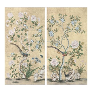 Set of 2 Chinoiserie Birds and Flower Wall Panels, 18th Century Style For Sale