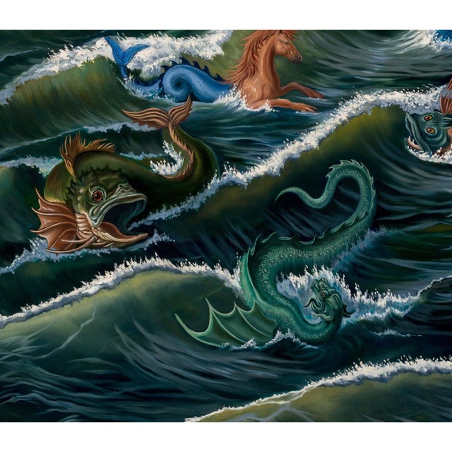 Early 21st Century The Leader of the Sea Beasts by Robin Hextrum | Oil on Canvas Unicorn among sea creatures in turbulent waves. For Sale - Image 5 of 5