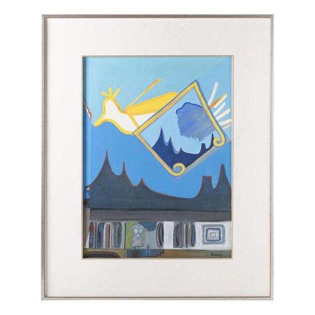 Mário Cesariny, Composition with Bird, 20th Century, Acrylic on Paper For Sale