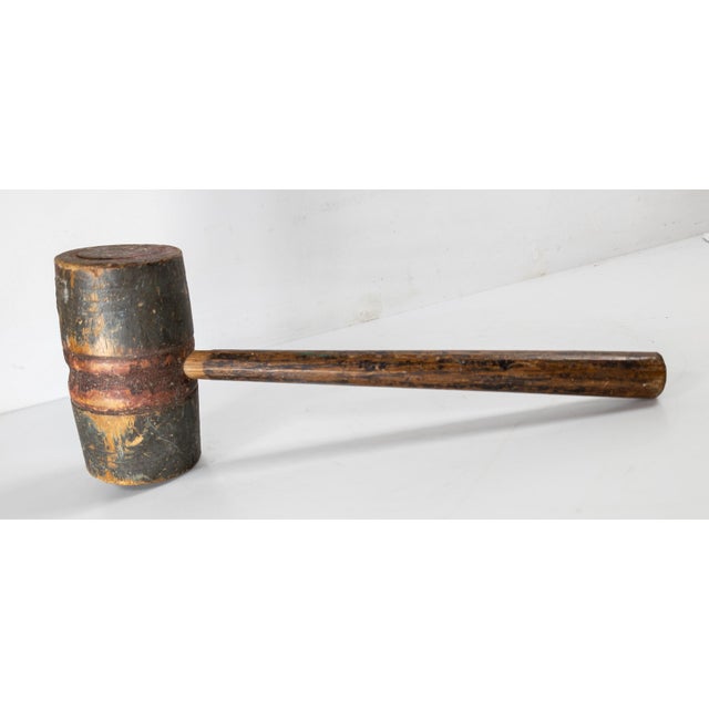 We are selling this cool folk art primitive wooden mallet hammer. This hammer is cool with it’s old red and blue painted...
