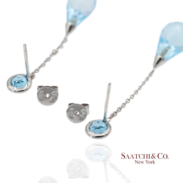 18k 750 Solid White Gold Blue Topaz Drop Earrings, Pair For Sale - Image 10 of 12