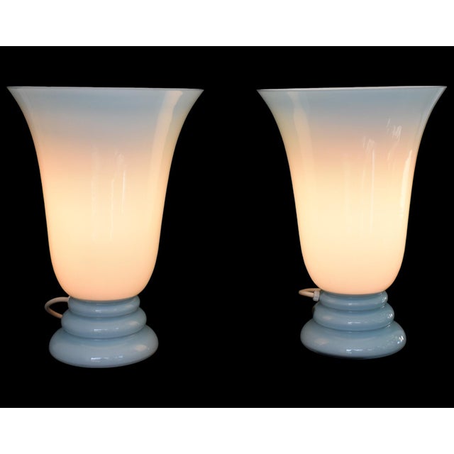 Vintage 80s CVV Vianne Blue Cased Glass Urn Lamp - Set of Two - Made in France For Sale - Image 10 of 12