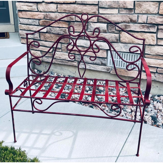 Traditional Vintage Iron Garden Bench For Sale - Image 3 of 10