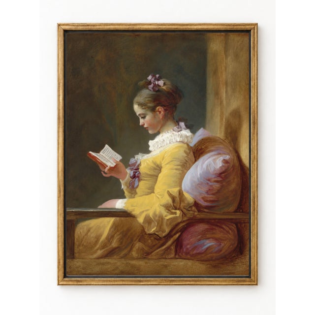 This French Rococo portrait art print reproduces Jean-Honoré Fragonard’s beloved Young Girl Reading from circa 1769. A...