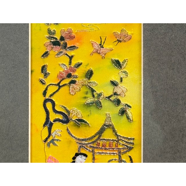 Vintage Yellow Scenery Embroidered Rectangular Framed Wall Art A For Sale - Image 12 of 13