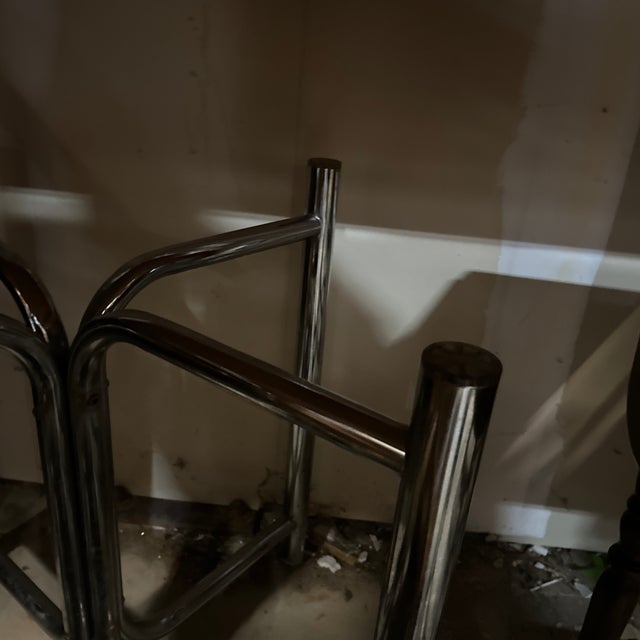 Mid-Century Modern Vintage Chrome Dining Table With Geometric Glass Top For Sale - Image 3 of 6