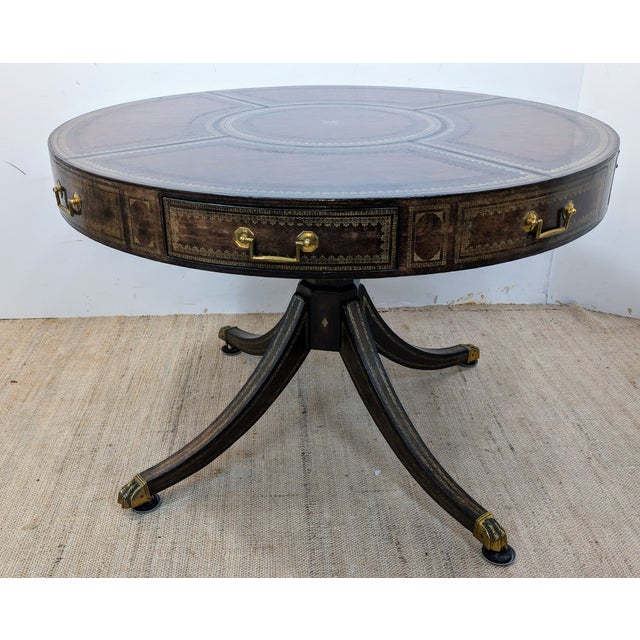 Vintage Maitland-Smith Traditional Leather Top Center Table | Chairish