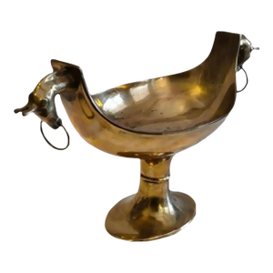1960s Hollywood Regency Brass Double Giraffe Head Oval Dish