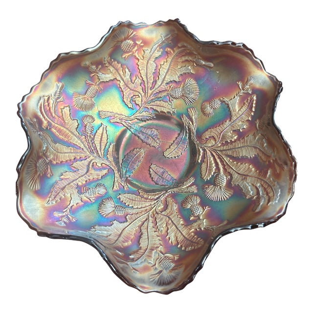 Fenton Thistle Carnival Glass Ruffled Bowl For Sale