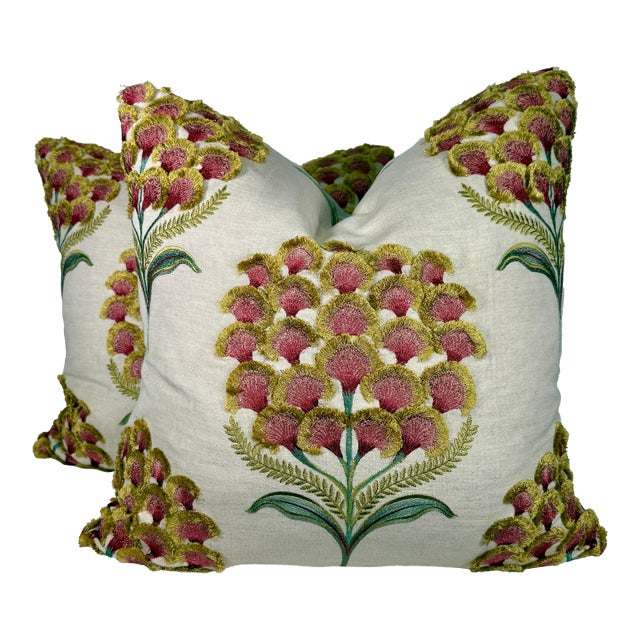 Schumacher "Aurelia Embroidery" 22" Pillows-a Pair For Sale