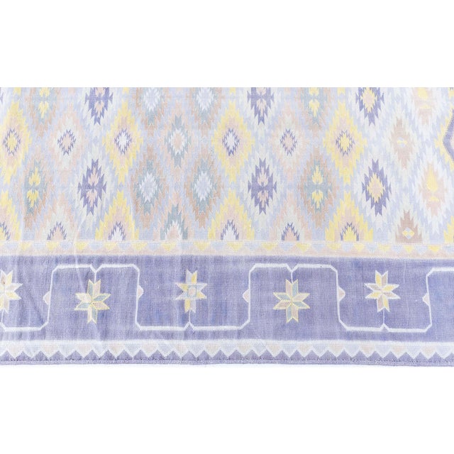 Doris Leslie Blau Vintage Indian Dhurrie Geometric Gray Flatweave Cotton Carpet For Sale - Image 4 of 8