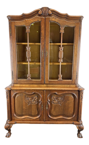 Vintage French Louis XIV Style Oak Display Bookcase