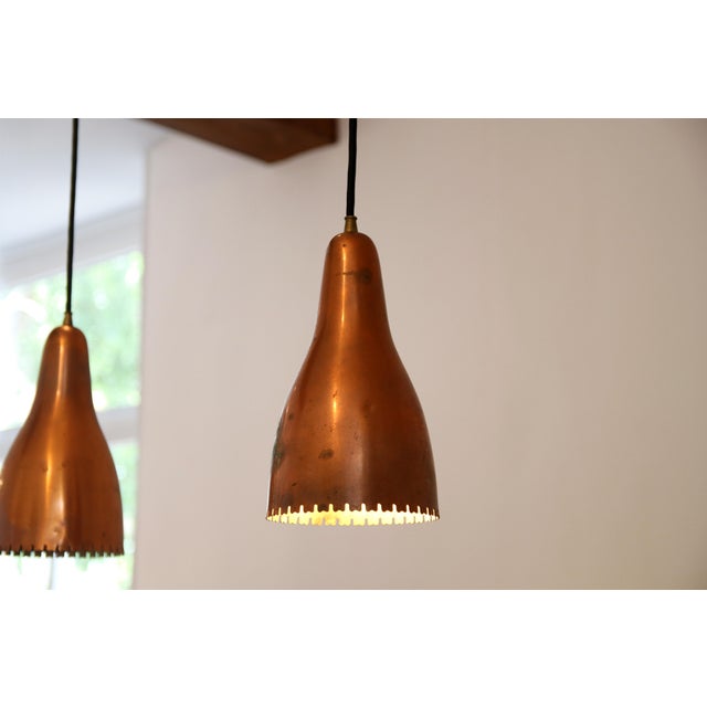 Mid-Century Modern Copper Pendant Lights by Bent Karlby for Lyfa, 1950s, Set of 3 For Sale - Image 3 of 4