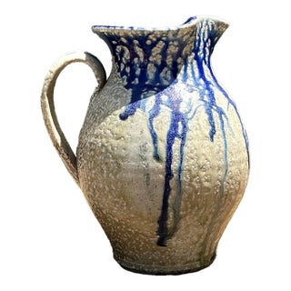 Vintage Drip Glazed Ceramic Pitcher For Sale