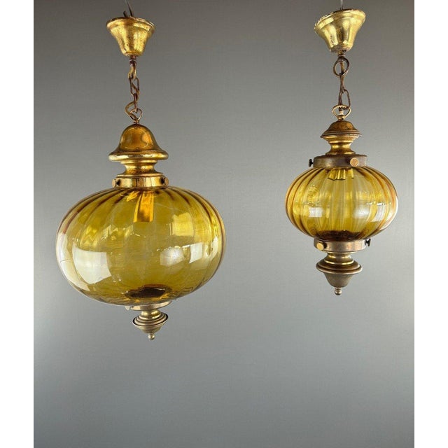 20th Century Amber Blown Glass Lantern Pendant Lights, Set of 2 For Sale - Image 10 of 10