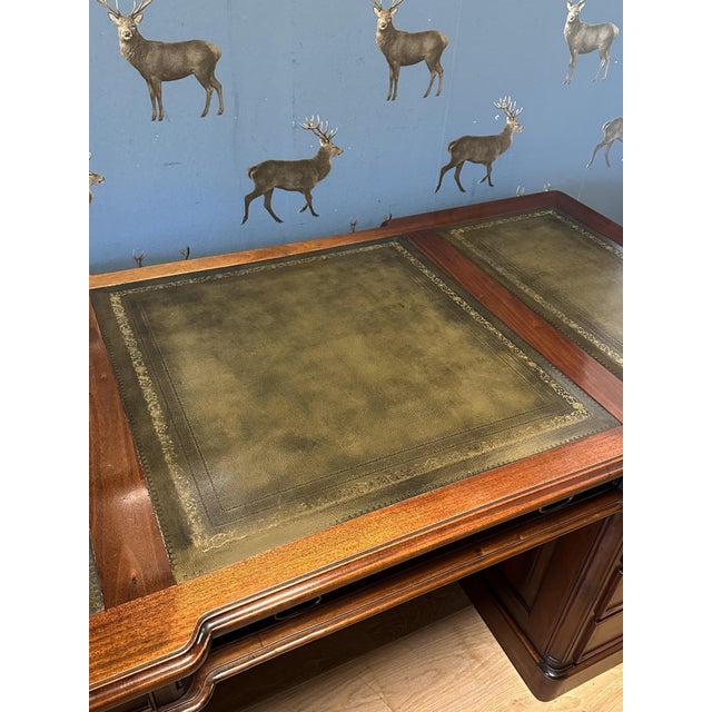 Large Mahogany Desk with Green Leather Top, 1990s For Sale - Image 17 of 18