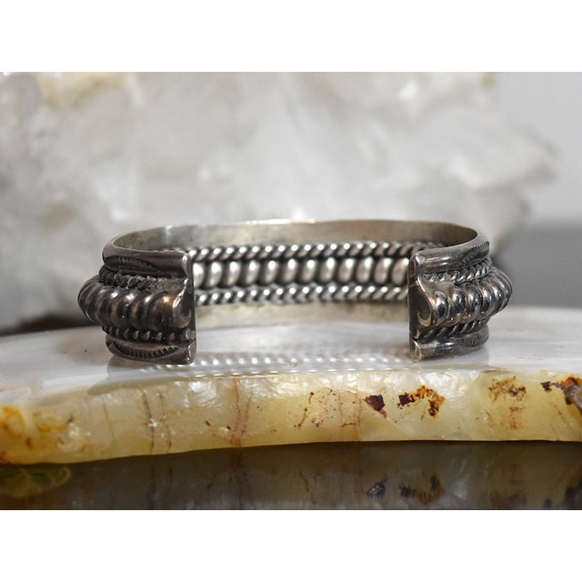 Native American Vintage Heavy Sterling Silver Navajo Cuff Bracelet Franklin & Verna Tahe For Sale - Image 3 of 17