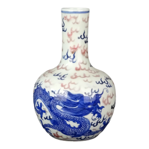 Chinese Vintage Ceramic Vase,Blue and White Underglaze Red Porcelain Tianqiu Vase Hand Painted Cloud Dragon Pattern