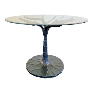 Organic Black Iron Branches Pedestal Clive Tree Dining Table With Round Glass Top by Made Goods For Sale