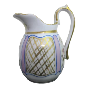 Vintage Porcelain Gold Gilt Exotic Bird & Basket Weave Creamer Pitcher