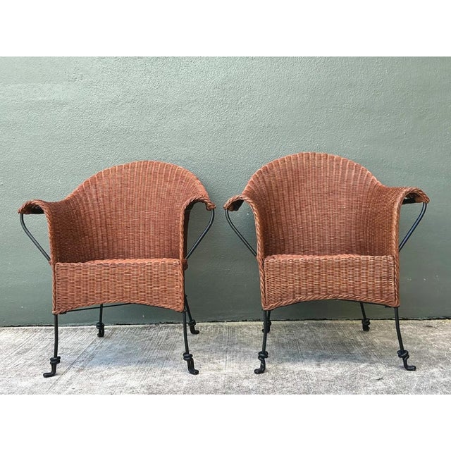 Contemporary Palecek Vintage Rattan and Metal Chairs - Set of Two For Sale - Image 3 of 12