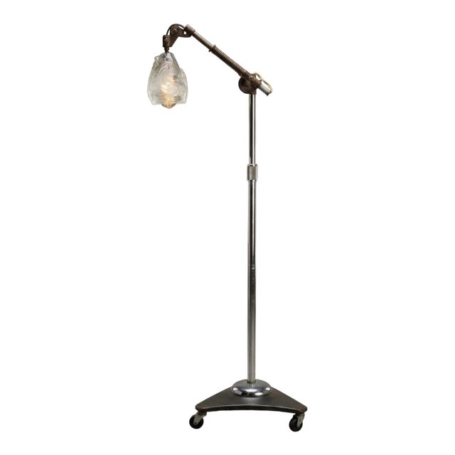 Industrial Adjustable Floor Lamp With Blown Glass Shade by Jason Wein For Sale