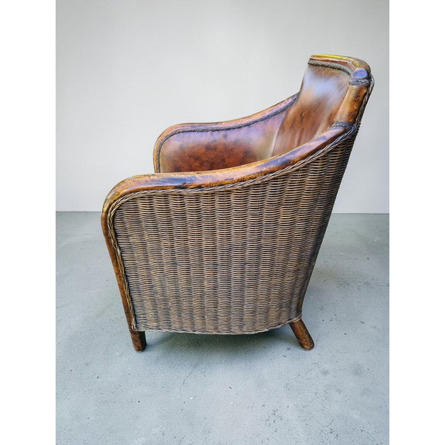 1970s Safari Style Leather Club Chair with Wooden Frame and Woven Sides, 1970s For Sale - Image 5 of 11