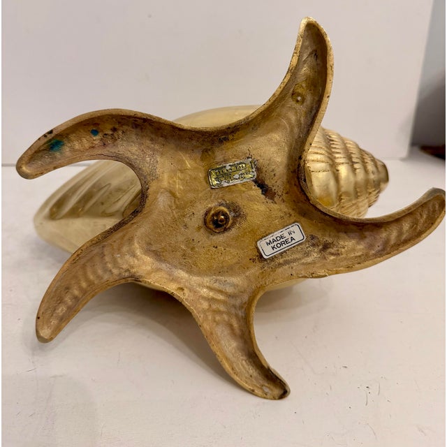 Metal Nautical Brass Sea Shell on Starfish Base Planter For Sale - Image 7 of 12