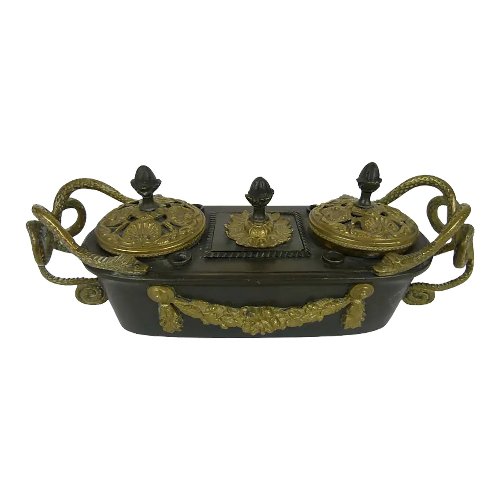 Mid 19th Century Inkwell . English Regency Bronze & Ormolu Inkwell ...