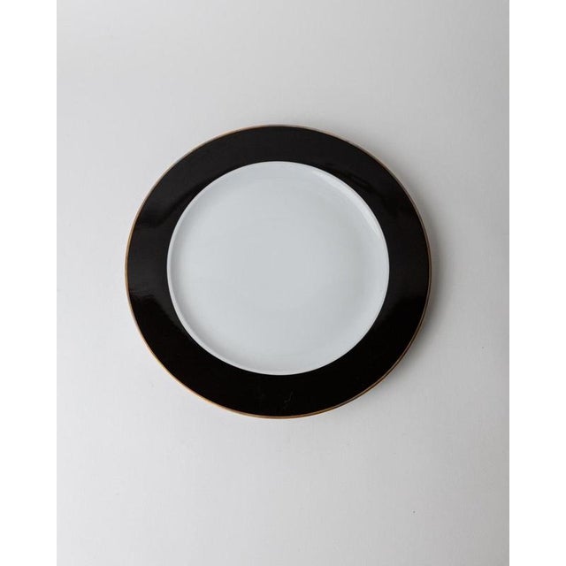 Metal Vintage Black and White Porcelain Dinnerware Set with Gold Rim from Eschenbach Bavaria, Germany, Set of 26 For Sale - Image 7 of 17