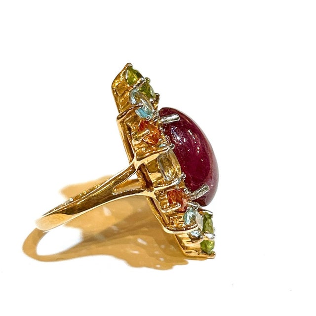 Ruby Red Bochic “Orient” Vintage Natural Ruby & Orange Sapphire Ring Set In 18K Gold & Silver For Sale - Image 8 of 8
