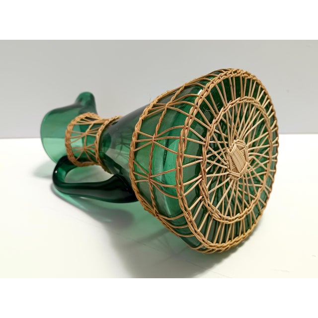 Green Hand Blown Glass and Wicker Jug, Empoli, Italy, 1960s For Sale - Image 9 of 13