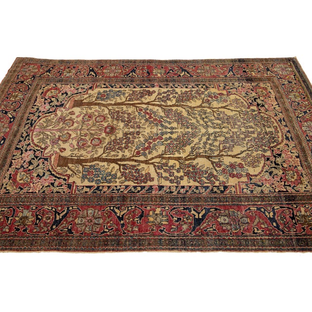 Tan Unique Handmade Antique Persian Isfahan Wool Rug in Tan With Allover Design For Sale - Image 8 of 9