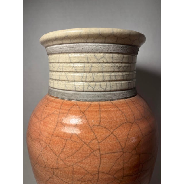 1996 Signed Native American Style Two Tone Crackle Glaze Raku Pottery Vase Aprox. dimensions: 15"H Very good original...