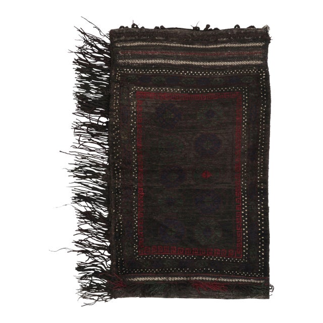 Vintage Balisht Tribal Rug, Black and Brown With Geometric Patterns - Rug & Kilim For Sale