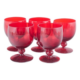 Ruby-Red Wine Glasses by Monica Bratt for Reijmyre Glasbruk, 1950s, Set of 5 For Sale
