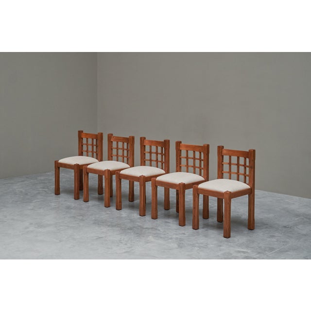 Dining Chairs in Elm in the style of Pierre Chapo, France, 1960s, Set of 5 For Sale - Image 4 of 14