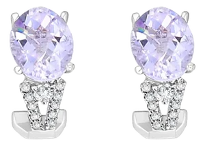 Oval Amethyst Diamond Earrings .43cttw 14k White Gold, 2 Pieces